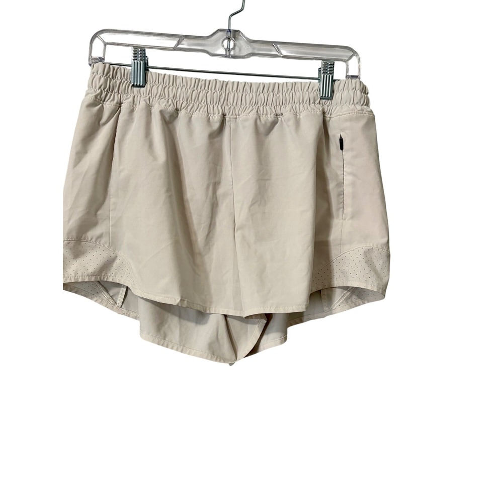 CALIA Womens Smocked Waist Running Shorts Tan Perforated‎ Zipper Pocket Small